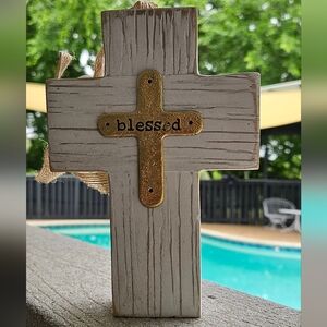 Christmas Ornament Blessed Wooden Cross Shabby Chic Country FARM HOUSE